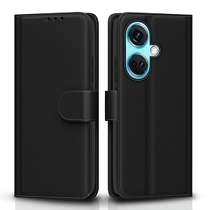 pikkme oneplus nord ce 3 5g flip cover leather finish  inside tpu with card pockets  wallet stand and shock proof  complete protection flip case black