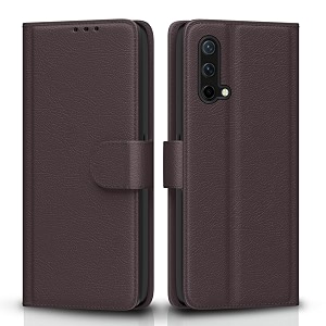 pikkme oneplus nord ce 5g flip cover leather finish  inside tpu with card pockets  wallet stand and shock proof  complete protection flip case coffee