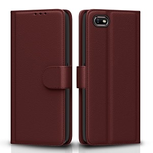 pikkme oppo a1k flip cover magnetic leather wallet case shockproof tpu for oppo a1k brown