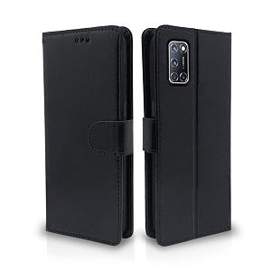 pikkme oppo a52 flip case leather finish  inside tpu with card pockets  wallet stand and shock proof  magnetic closing  complete protection flip cover for oppo a52 black