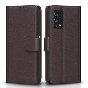 pikkme oppo a55 flip case leather finish  inside tpu with card pockets  wallet stand and shock proof  magnetic closing  complete protection flip cover coffee