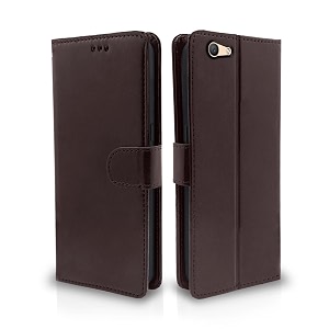 pikkme oppo f1s flip cover leather finish  inside tpu with card pockets  wallet stand and shock proof  magnetic closing  complete protection flip case coffee