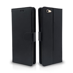 pikkme oppo f1s flip cover leather finish  inside tpu with card pockets  wallet stand and shock proof  magnetic closing  complete protection flip case black
