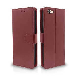 pikkme oppo f1s flip cover leather finish  inside tpu with card pockets  wallet stand and shock proof  magnetic closing  complete protection flip case brown