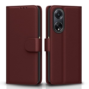 pikkme oppo f23 5g flip cover leather finish  inside tpu with card pockets  wallet stand and shock proof  complete protection flip case brown