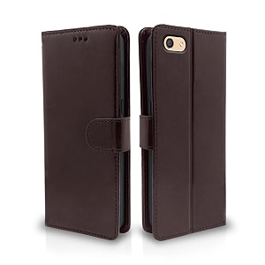 pikkme oppo f3 flip cover leather finish  inside tpu with card pockets  wallet stand and shock proof  magnetic closing  complete protection flip case coffee