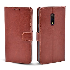pikkme oppo k3 case  brown leather finish  inside tpu with card holder  wallet stand  shock proof  magnetic closure  360 degree complete protection flip cover for oppo k3