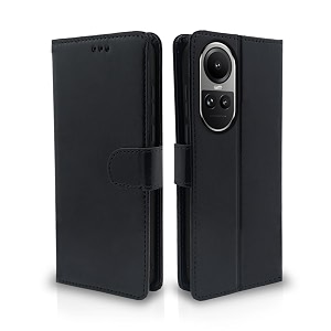 pikkme oppo reno 10 5g flip cover leather finish  inside tpu with card pockets  wallet stand and shock proof  complete protection flip case black