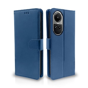 pikkme oppo reno 10 5g flip cover leather finish  inside tpu with card pockets  wallet stand and shock proof  complete protection flip case blue