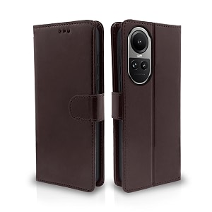 pikkme oppo reno 10 5g flip cover leather finish  inside tpu with card pockets  wallet stand and shock proof  complete protection flip case coffee