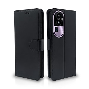 pikkme oppo reno 10 pro plus 5g flip cover leather finish  inside tpu with card pockets  wallet stand and shock proof  complete protection flip case black
