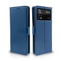 Pikkme Poco X4 Flip Cover Leather Finish | Inside TPU with Card Pockets | Wallet Stand | Complete Protection Flip Case (Blue)