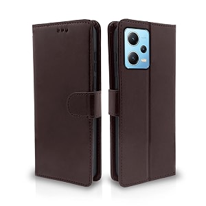pikkme poco x5 5g  redmi note 12 5g flip cover leather finish  inside tpu with card pockets  wallet stand and shock proof  magnetic closing  complete protection flip case coffee