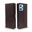 Pikkme Poco X5 5G / Redmi Note 12 5G Flip Cover Leather Finish | Inside TPU with Card Pockets | Wallet Stand and Shock Proof | Magnetic Closing | Complete Protection Flip Case (Coffee)