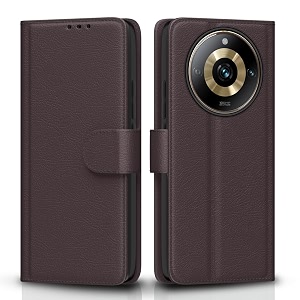 pikkme realme 11 pro  11 pro plus 5g  narzo 60 pro 5g flip cover leather finish  inside tpu with card pockets  wallet stand and shock proof  complete protection flip case coffee