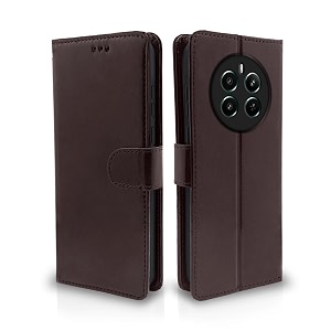 pikkme realme 12 plus 5g flip cover leather finish  inside tpu with card pockets  wallet stand and shock proof  complete protection flip case coffee