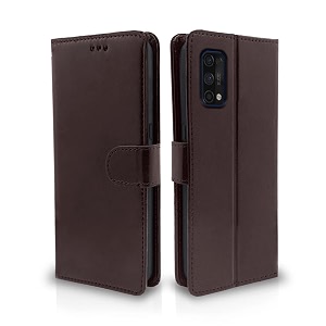 pikkme realme 7 pro flip case leather finish  inside tpu with card pockets  wallet stand and shock proof  magnetic closing  complete protection flip cover for realme 7 pro coffee