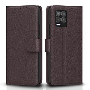 pikkme realme 8 4g  8 pro flip case leather finish  inside tpu with card pockets  wallet stand and shock proof  magnetic closing  complete protection flip cover for realme 8 4g  8 pro coffee