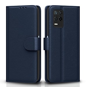 pikkme realme 9 5g  8s 5g  8 5g  narzo 30 5g flip case leather finish  inside tpu with card pockets  wallet stand and shock proof  magnetic closing  complete protection flip cover blue