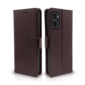 pikkme realme 9i flip case leather finish  inside tpu with card pockets  wallet stand and shock proof  magnetic closing  complete protection flip cover for realme 9i coffee
