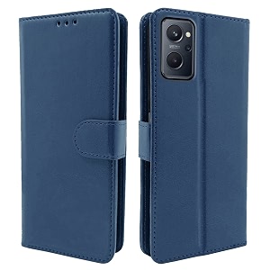 pikkme realme 9i flip case leather finish  inside tpu with card pockets  wallet stand and shock proof  magnetic closing  complete protection flip cover for realme 9i blue