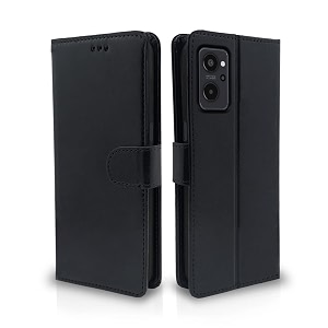 pikkme realme 9i flip case leather finish  inside tpu with card pockets  wallet stand and shock proof  magnetic closing  complete protection flip cover for realme 9i black