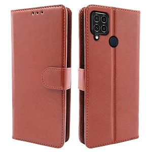 pikkme realme c15 flip cover magnetic leather wallet case shockproof tpu for realme c15 brown