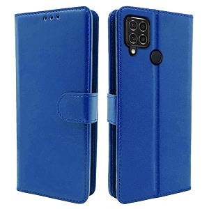 pikkme realme c15 flip cover magnetic leather wallet case shockproof tpu for realme c15 blue
