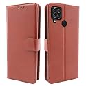 Pikkme Realme C15 Flip Cover Magnetic Leather Wallet Case Shockproof TPU for Realme C15 (Brown)