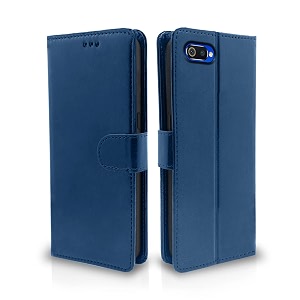 pikkme realme c2 flip case leather finish  inside tpu with card pockets  wallet stand and shock proof  magnetic closing  complete protection flip cover for realme c2 blue