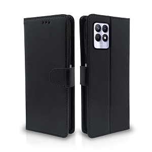 pikkme realme narzo 50 4g  realme 8i 4g flip cover leather finish  inside tpu with card pockets  wallet stand and shock proof  complete protection flip case black
