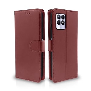 pikkme realme narzo 50 4g  realme 8i 4g flip cover leather finish  inside tpu with card pockets  wallet stand and shock proof  complete protection flip case brown