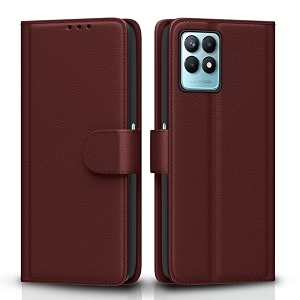 pikkme realme narzo 50 5g  oppo k10 5g  oppo a57 flip case leather finish  inside tpu with card pockets  wallet stand and shock proof  magnetic closing  complete protection flip cover brown