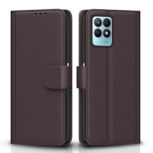 pikkme realme narzo 50 5g  oppo k10 5g  oppo a57 flip case leather finish  inside tpu with card pockets  wallet stand and shock proof  magnetic closing  complete protection flip cover coffee