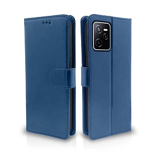 pikkme realme narzo 50a prime flip case leather finish  inside tpu with card pockets  wallet stand and shock proof  magnetic closing  complete protection flip cover blue