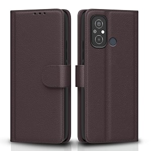 pikkme redmi 12c  poco c55 flip cover leather finish  inside tpu with card pockets  wallet stand and shock proof  complete protection flip case coffee