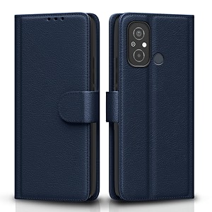 pikkme redmi 12c  poco c55 flip cover leather finish  inside tpu with card pockets  wallet stand and shock proof  complete protection flip case blue