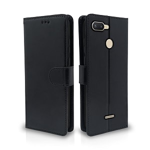 pikkme redmi 6 flip cover leather finish  inside tpu with card pockets  wallet stand and shock proof  complete protection flip case black