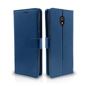 pikkme redmi 8a flip cover magnetic leather wallet case shockproof tpu for redmi 8a blue