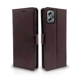 pikkme redmi k50i flip case leather finish  inside tpu with card pockets  wallet stand and shock proof  magnetic closing  complete protection flip cover for redmi k50i coffee