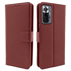 pikkme redmi note 10 pro max leather magnetic flip wallet case cover for redmi note 10 pro max brown