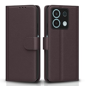 pikkme redmi note 13 5g flip cover leather finish  inside tpu with card pockets  wallet stand and shock proof  complete protection flip case coffee