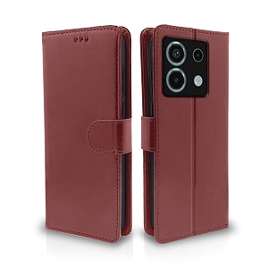 pikkme redmi note 13 pro 5g flip cover leather finish  inside tpu with card pockets  wallet stand and shock proof  complete protection flip case brown