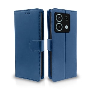 pikkme redmi note 13 pro 5g flip cover leather finish  inside tpu with card pockets  wallet stand and shock proof  complete protection flip case blue