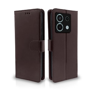 pikkme redmi note 13 pro 5g flip cover leather finish  inside tpu with card pockets  wallet stand and shock proof  complete protection flip case coffee