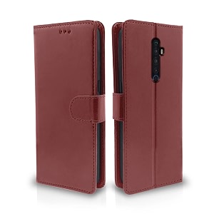 pikkme reno 2z  2f flip case leather finish  inside tpu with card pockets  wallet stand and shock proof  magnetic closing  complete protection flip cover for reno 2z  2f brown