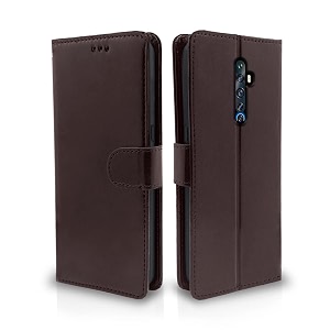 pikkme reno 2z  2f flip case leather finish  inside tpu with card pockets  wallet stand and shock proof  magnetic closing  complete protection flip cover for reno 2z  2f coffee