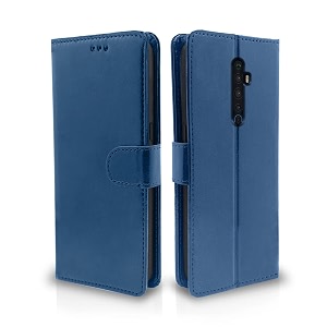 pikkme reno 2z  2f flip case leather finish  inside tpu with card pockets  wallet stand and shock proof  magnetic closing  complete protection flip cover for reno 2z  2f blue