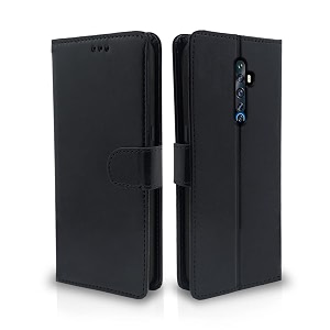 pikkme reno 2z  2f flip case leather finish  inside tpu with card pockets  wallet stand and shock proof  magnetic closing  complete protection flip cover for reno 2z  2f black