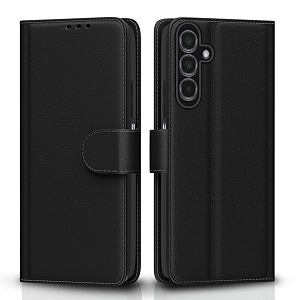 pikkme samsung galaxy a25 5g flip cover leather finish  inside tpu with card pockets  wallet stand and shock proof  magnetic closing  complete protection flip case black